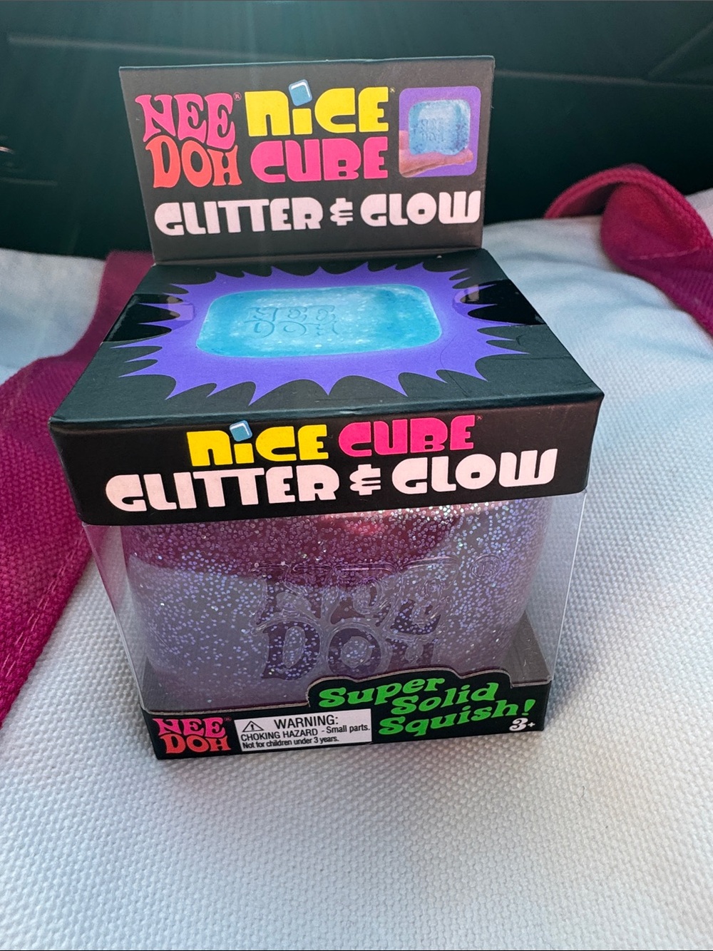 Nee Doh Nice Cube Glitter & Glow Purple Super Solid Squishy Toy